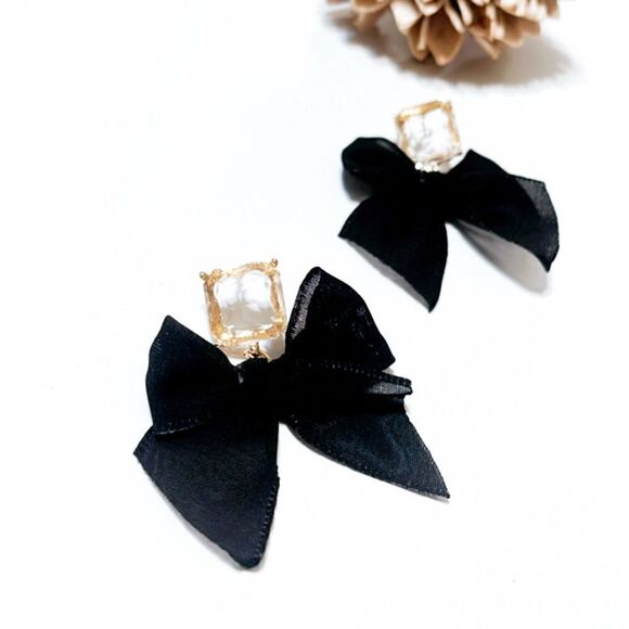 Black bow dangle earrings M3 - Picture 4 of 7